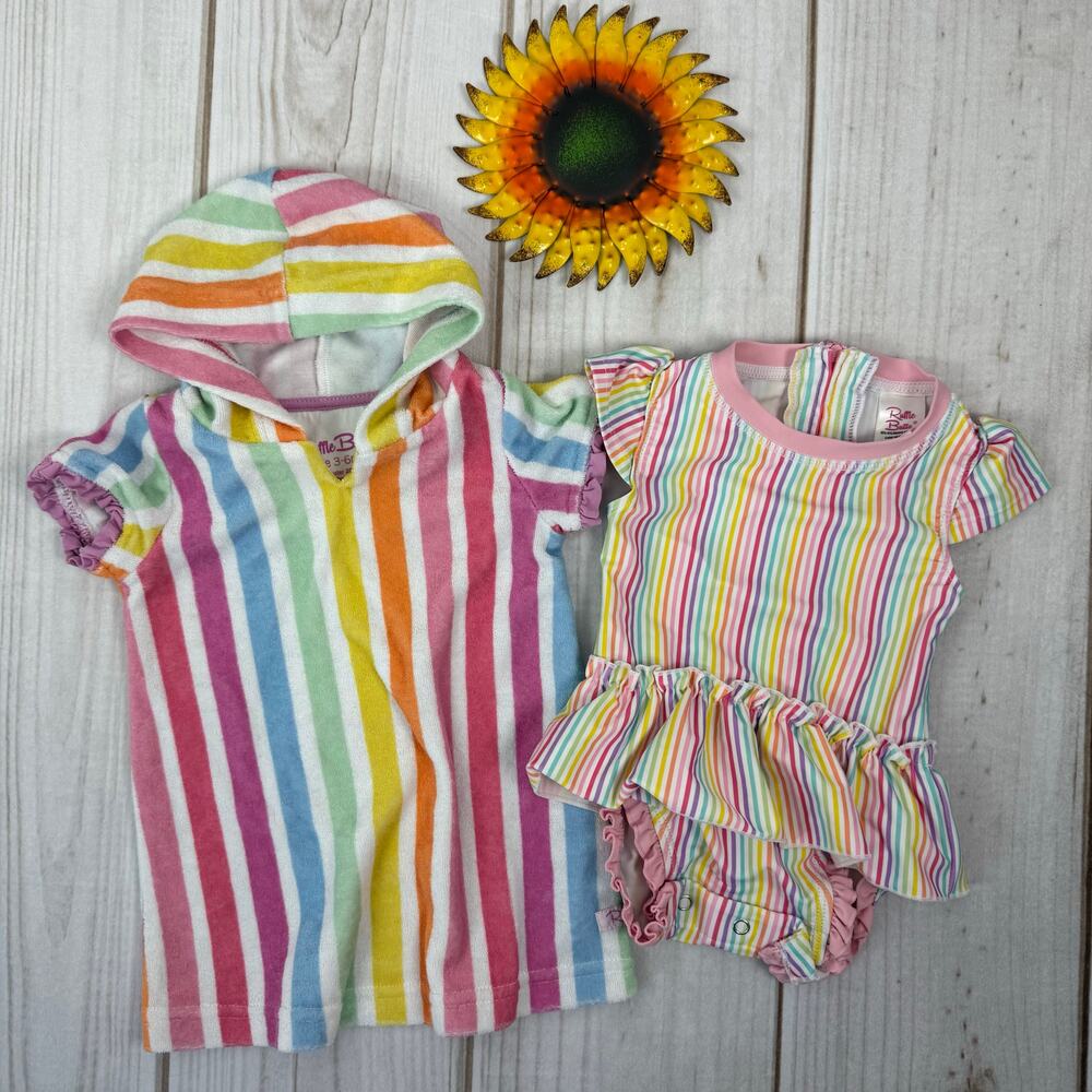 ruffle butts rainbow stripe baby girl swim bundle 3-6M
